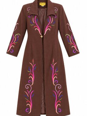 Brown Embroidered Trench Coat--Missing Two Buttons